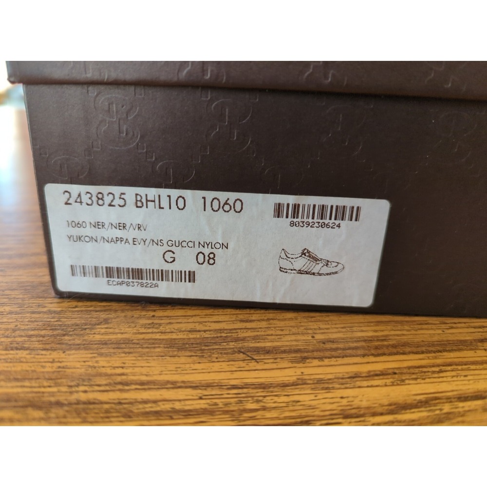 Gucci GG Web Stripe Sneakers Black Leather Size 8 US Low Top Lace-Up Trainer Box - Picture 15 of 16